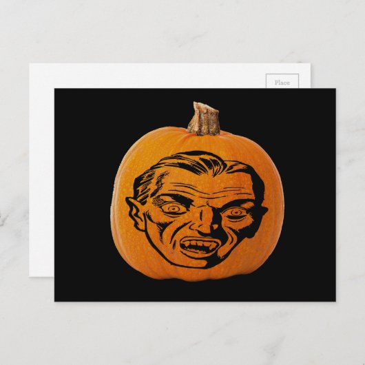 Carte Postale Jack o' Lantern Vampire Face, Citrouille d'Hallowe (Devant / Derrière)