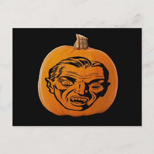 Carte Postale Jack o' Lantern Vampire Face, Citrouille d'Hallowe (Devant)