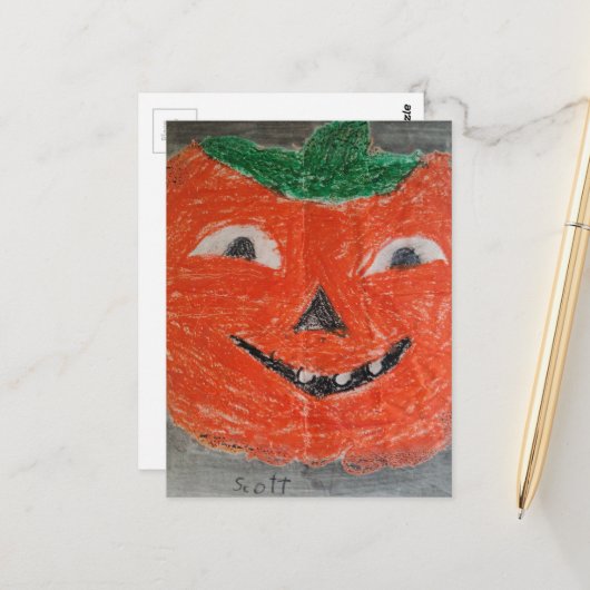 Carte Postale Jack-O-Lantern Vintage Childs Drawing (Devant/Arrière en situation)