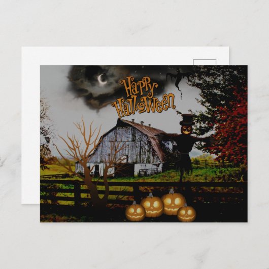 Carte Postale *~* Jack-o-Lanterns - Scarecrow HALLOWEEN (Devant / Derrière)