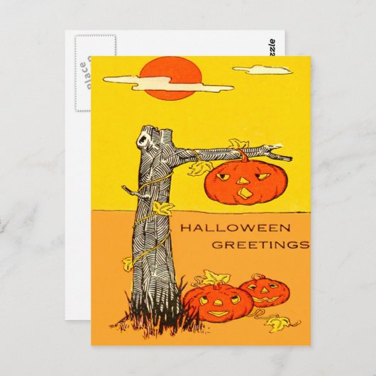 Carte Postale Jack O'Lantern Citrouille Feuilles (Devant / Derrière)