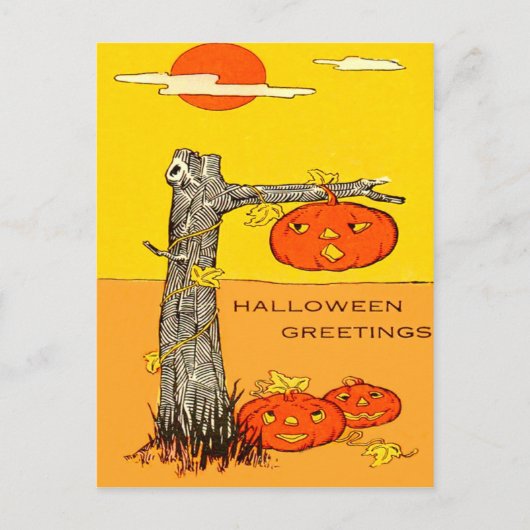 Carte Postale Jack O'Lantern Citrouille Feuilles (Devant)