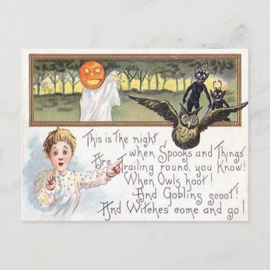 Carte Postale Jack O'Lantern Citrouille Ghost Owl Goblin (Devant)