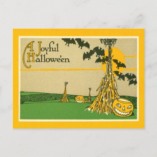 Carte Postale Jack O'Lantern Citrouille Haystack Bat (Devant)
