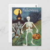 Carte Postale Jack O'Lantern Citrouille Skeleton Cimetière (Devant / Derrière)