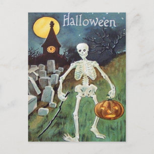 Carte Postale Jack O'Lantern Citrouille Skeleton Cimetière