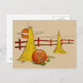 Carte Postale Jack O'Lantern Haystack Pleine lune Nuages (Devant / Derrière)