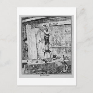Carte Postale Jack sculpte son nom sur une poutre dans la boutiq