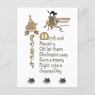 Carte Postale Jacko Lantern Chats Citrouilles Art d'Halloween Vi