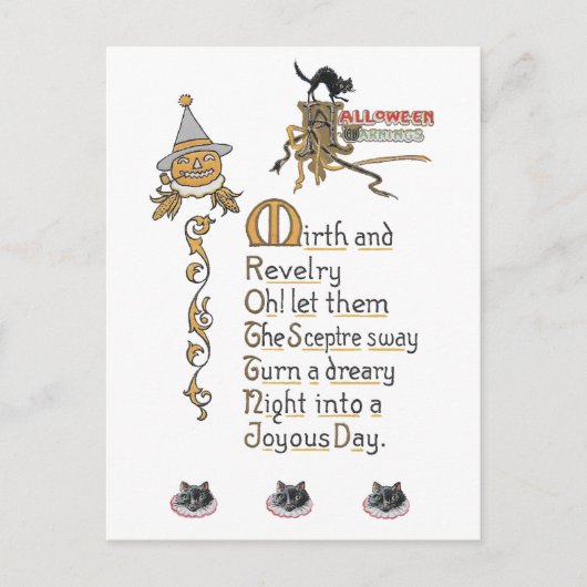 Carte Postale Jacko Lantern Chats Citrouilles Art d'Halloween Vi (Devant)