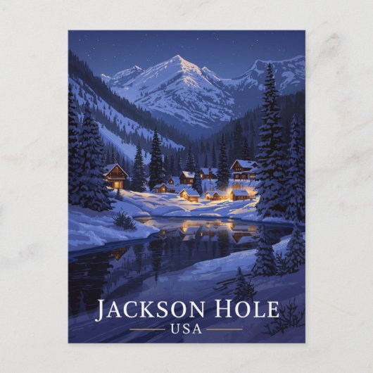 Carte Postale Jackson Hole Winter Night Snowy (Devant)