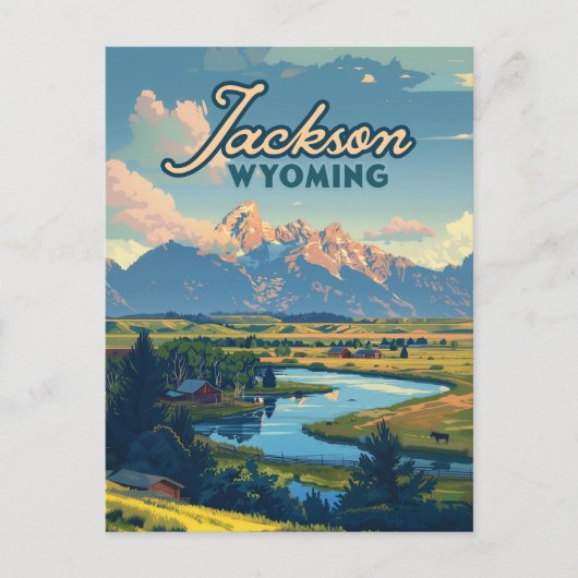 Carte Postale Jackson Hole Wyoming Ranch Tetons Mountains Retro (Devant)