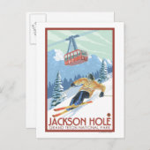 Carte Postale Jackson Hole, Wyoming Skier et Tramway (Devant / Derrière)