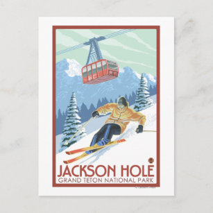 Carte Postale Jackson Hole, Wyoming Skier et Tramway