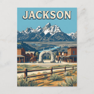 Carte Postale Jackson Wyoming Tetons Affiche Rétro Vintage
