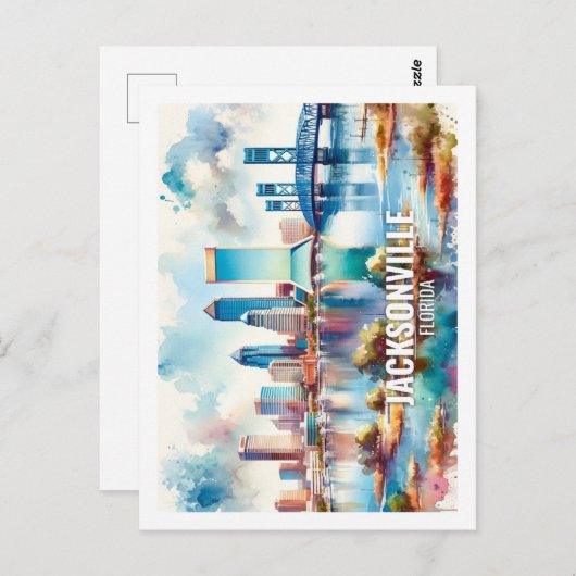 Carte Postale Jacksonville Floride Famous Travel aquarelle (Devant / Derrière)
