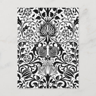 Carte Postale Jacobean Floral Damask, noir, blanc et gris