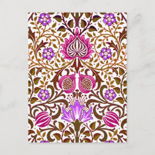 Carte Postale Jacobean Floral Damask, rose, violet et Brown