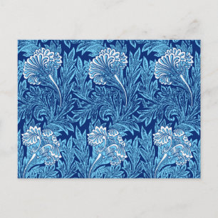 Carte Postale Jacobean Flower Damask, Navy, Sky Blue et White