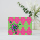 Carte Postale Jacquard rose et vert et fleurs (Debout devant)