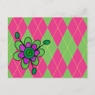 Carte Postale Jacquard rose et vert et fleurs