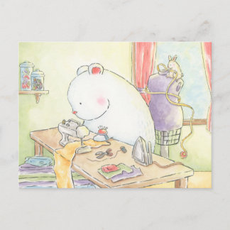 Carte Postale J'adore coudre l'aquarelle de lapin d'ours polaire