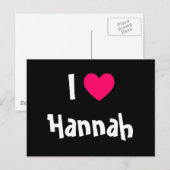 Carte Postale J'adore Hannah (Devant / Derrière)