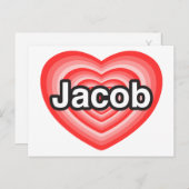Carte Postale J'adore Jacob. Je t'aime Jacob. Cœur (Devant / Derrière)