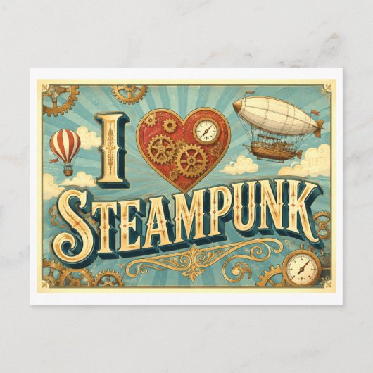 Carte Postale "J'adore le Steampunk" (Devant)