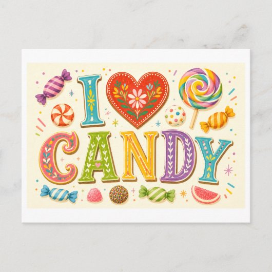 Carte Postale "J'adore les bonbons" (Devant)