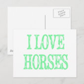 Carte Postale J'adore les chevaux vert pâle (Devant / Derrière)