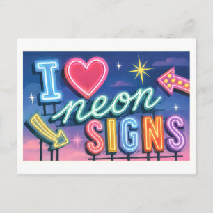 Carte Postale "J'adore les enseignes au néon"
