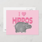 Carte Postale J'adore les hippopotames (Devant / Derrière)