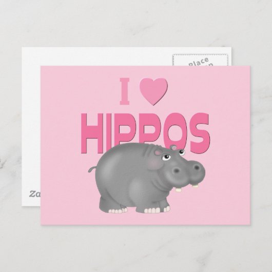 Carte Postale J'adore les hippopotames (Devant / Derrière)