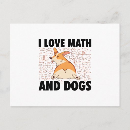 Carte Postale J'adore les maths et les chiens | Cadeaux mathémat (Devant)