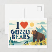 Carte Postale "J'adore les ours grizzlis" (Devant / Derrière)
