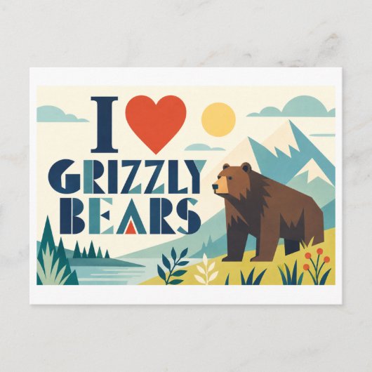 Carte Postale "J'adore les ours grizzlis" (Devant)