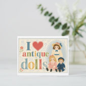 Carte Postale "J'adore les poupées antiques" (Debout devant)