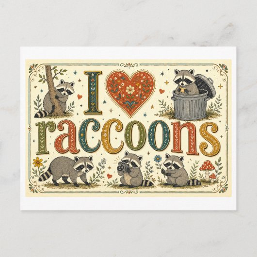 Carte Postale "J'adore les ratons laveurs" (Devant)