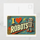 Carte Postale "J'adore les robots" (Devant / Derrière)