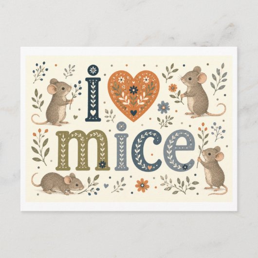 Carte Postale "J'adore les souris" (Devant)