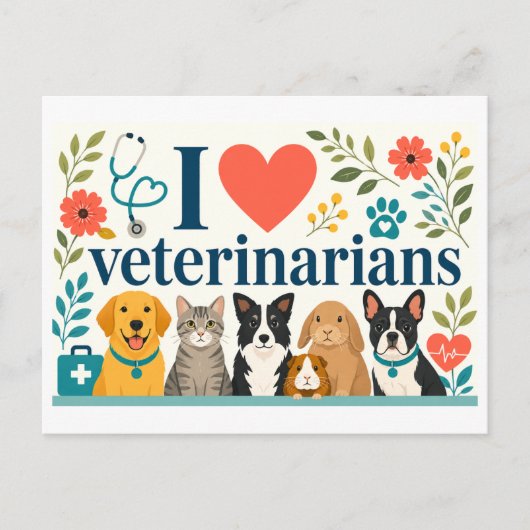 Carte Postale "J'adore les vétérinaires" (Devant)
