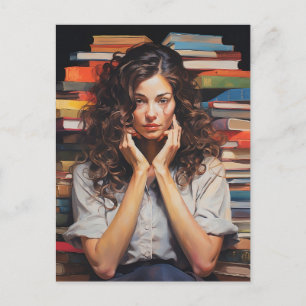 Carte Postale J'adore lire, portrait d'une dame, Bookish