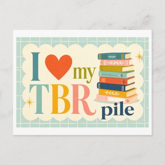 Carte Postale "J'adore ma pile de livres à lire" (Devant)