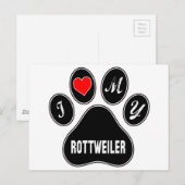 Carte Postale J'adore mon Rottweiler. (Devant / Derrière)