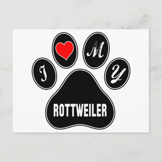 Carte Postale J'adore mon Rottweiler. (Devant)