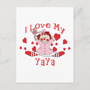 Carte Postale J'adore My YaYa Rag Doll & Hearts