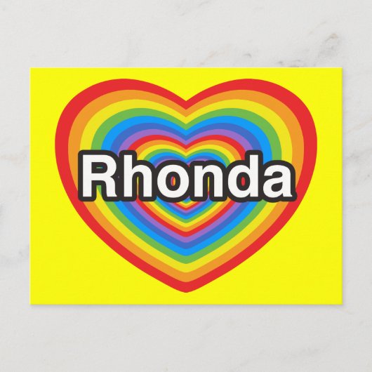 Carte Postale J'adore Rhonda. Je t'aime Rhonda. Cœur (Devant)