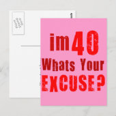 Carte Postale J'ai 40 ans, quelle excuse tu as ? Anniversaire (Devant / Derrière)