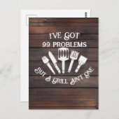 Carte Postale "J'ai 99 problèmes mais un grill n'est pas un-drôl (Devant / Derrière)